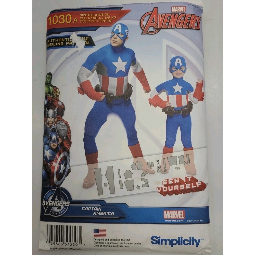 2015 AVENGERS Captain AMERICA Pattern SIMPLICITY #1030 Boys 3-8 Men's S-XL Uncut
